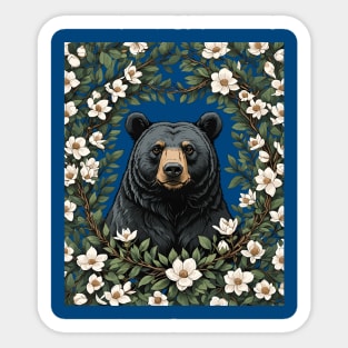 Louisianan Black Bear Peeking Through Magnolia Flowers Sticker